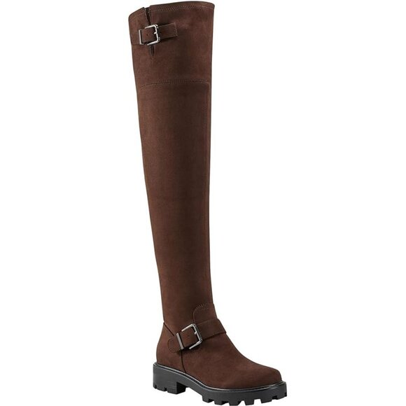 Marc Fisher Ganven Lug Sole Over The Knee OTK Moto Boots Size 9 Dark Brown NEW - Picture 3 of 13